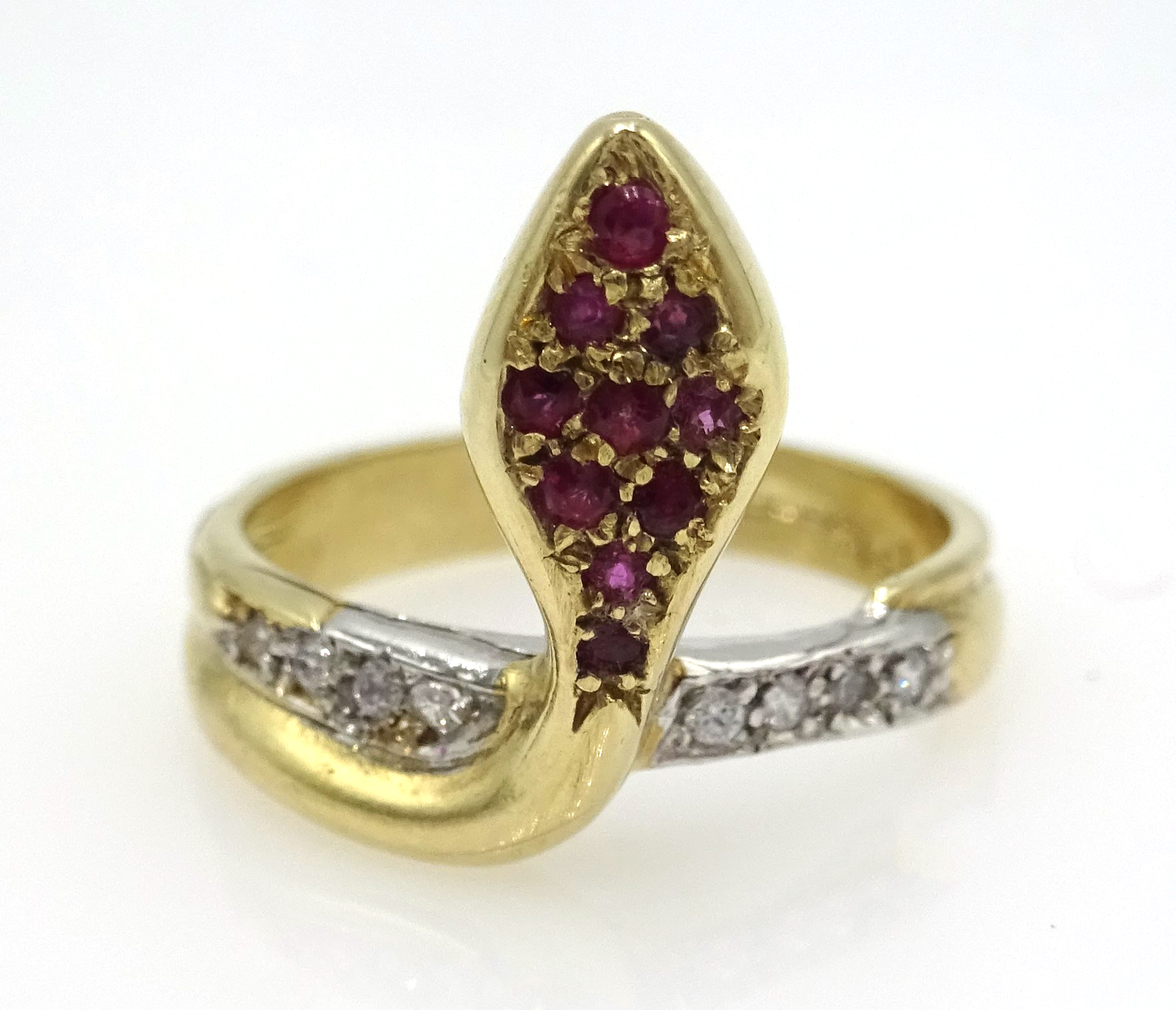9ct gold ruby and cubic zirconia snake ring hallmarked Condition Report Size M