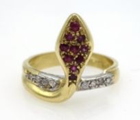 9ct gold ruby and cubic zirconia snake ring hallmarked Condition Report Size M