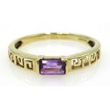 Gold amethyst Greek key design ring halllmarked 9ct Condition Report Size P,