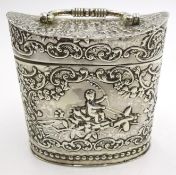 Dutch silver casket, swing handle, embossed floral cherub decoration,