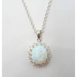 Opal and cubic zirconia pendant necklace stamped 925 Condition Report <a