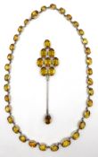 Early 20th century silver citrine necklace stamped sterling and French citrine brooch