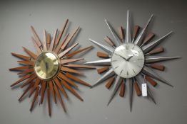 1970s vintage 'Metamec' sunburst wall clock (D63cm),