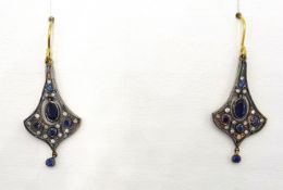 Pair of sapphire and diamond gold and silver-gilt pendant ear-rings Condition Report