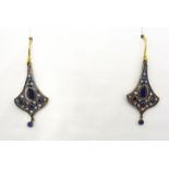 Pair of sapphire and diamond gold and silver-gilt pendant ear-rings Condition Report