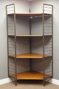 1960s 'Ladderax' corner bookcase system, four teak shelves with black finish ladders, W120cm,