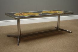1970s rectangular tile top coffee table on chrome base, 106cm x 46cm,