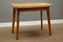 1950s vintage side/dining table, fold over swivel top, on splay tapering beech supports,
