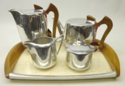 Picquot Ware four piece tea set on tray,