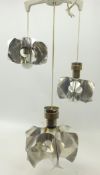 1970s three light chandelier with stylized aluminium shades,