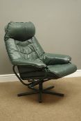 Skoghaug Industri - Norwegian swivel adjustable armchair upholstered in green leather,