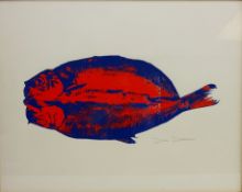 Donald Dean (British1930-): Red and Blue Fish, screenprint signed in pencil,
