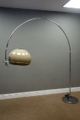 GEPO floor arc lamp, mushroom coloured bud shade on curved chrome arm, circular base,