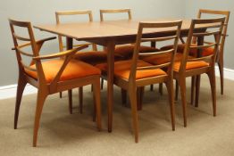 1960s McIntosh teak dining table, curved rectangular extending top with additional leaf (H74cm,