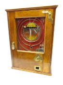 1930's 'Playball' amusement pinball coin repeat wall machine, in oak case, Patent no.