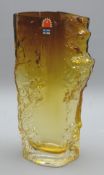 1970's Scandinavian Kumela amber & clear cased glass bark textured vase designed by Kai Blomqvist,