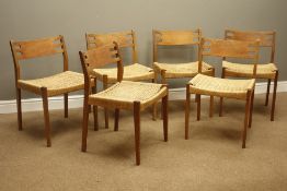 Set six mid 20th century teak framed dining chairs with rush seats Condition Report
