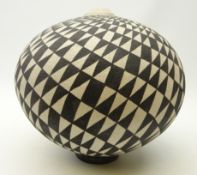 Ilona Sulikova, (Czech 1949-), raku fired black and white triangle vessel, on stand,