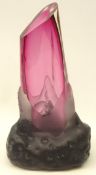 Richie Alli 'Shard' glass vase, naturalistic overlaid glass base & cranberry carved neck,