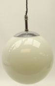 Globular opaque glass light fitting with chrome fitting,