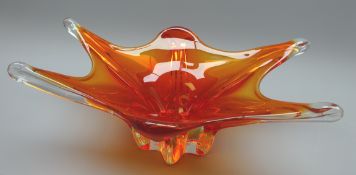 Venetian splash form orange glass centrepiece,