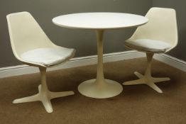 Pair 1960's 'Arkana 115' tulip chairs on swivel supports and X shaped bases and a similar circular