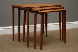 Mid 20th century Danish nest of three tables on turned supports, 56cm x 40cm,