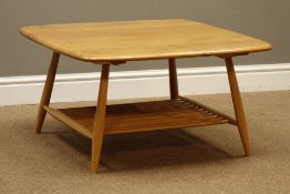 Ercol 'Windsor' light finish elm and beech square top coffee table with undertier, 76cm x 76cm,