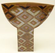 Peter Moss (British Contemporary) flat-faced sculptural vase, raku fired with diamond motif,