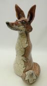 Jennie Hale (British Contemporary) large raku fired model of a seated Fox, signed to base,