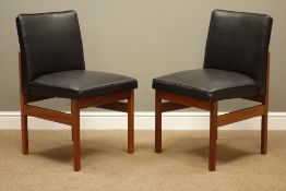 Pair 1960s teak frame chairs upholstered in black vinyl Condition Report <a