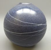 Shakspeare Art glass globular vase, with mottled and spiraled decoration, signed to base,