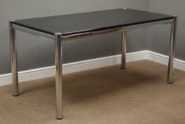 1970s Italian black finish ash rectangular dining table on chrome base, 78cm x 158cm,