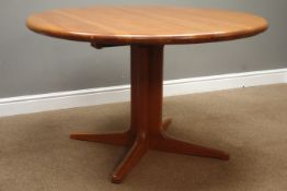 D Scan - teak circular extending dining table with two additional leaves,