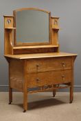 Wylie and Lochhead style - Arts and Crafts oak dressing table, arched top bevelled mirror,