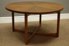 McIntosh teak circular coffee table with segmented veneered top,