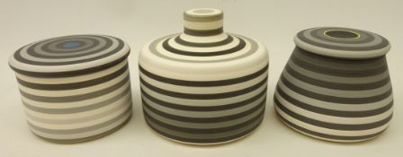 Jin Eui Kim, three lidded pots with tonal bands,