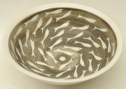 Studio pottery bowl by Neil Tregear in the Whitebait pattern,