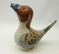 Jennie Hale (British Contemporary) raku fired model of a Pintail Duck, signed to base,