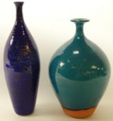 Crackle glazed terracotta vase by Russell Akerman, H33cm & another by the same sculptor,