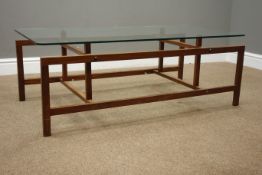 Henning Norgaard style teak architectural coffee table with rectangular glass top, 110cm x 56cm,