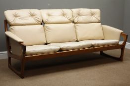 Folke Ohlsson for Gimson and Slater - three seat angular teak framed sofa upholstered in vinyl,