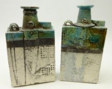 Peter Hough (British Contemporary) two slab form raku fired vases, turquoise,