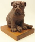 Sally Arnup (1930-2015) stoneware model of a seated Bulldog puppy, on rectangular oak stand,