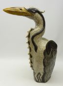 Jennie Hale (British Contemporary) large raku fired model of a Heron, signed to base,