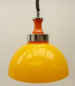 Mid-Century orange perspex pendant light fitting,