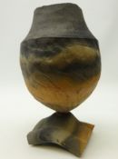 Sebastian Blackie, (British 1949-) smoke fired vessel, urn body on shaped square base,