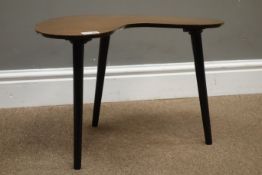 1960s walnut and ebonised kidney shaped occasional table on tapering supports, W50cm,