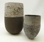 Stephanie Black (British, Contemporary) two hand thrown textured vases, H25.