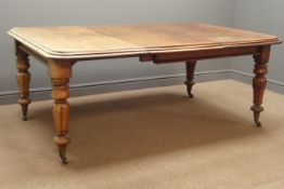 19th century mahogany dining table, extending rectangular moulded top, turned supports,